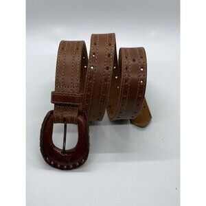 Brown Genuine Leather Belt Women's Size 31 Style 1235 Made In USA Intricate